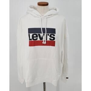Levis Womens Plus Size 2X White Logo Hooded Sweatshirt Kangaroo Pocket New